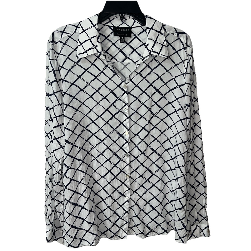 Foxcroft‎ Dress Shirt Women's 14 Long Sleeve Button Geometric Pattern Blouse Top